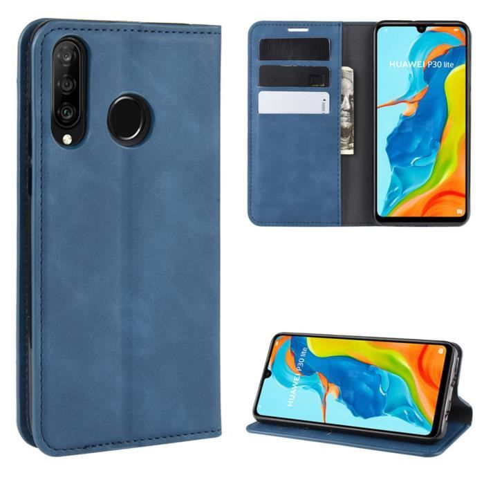 Etui Housse Huawei P30 lite Bleu en PU Cuir avec protection antichoc ...