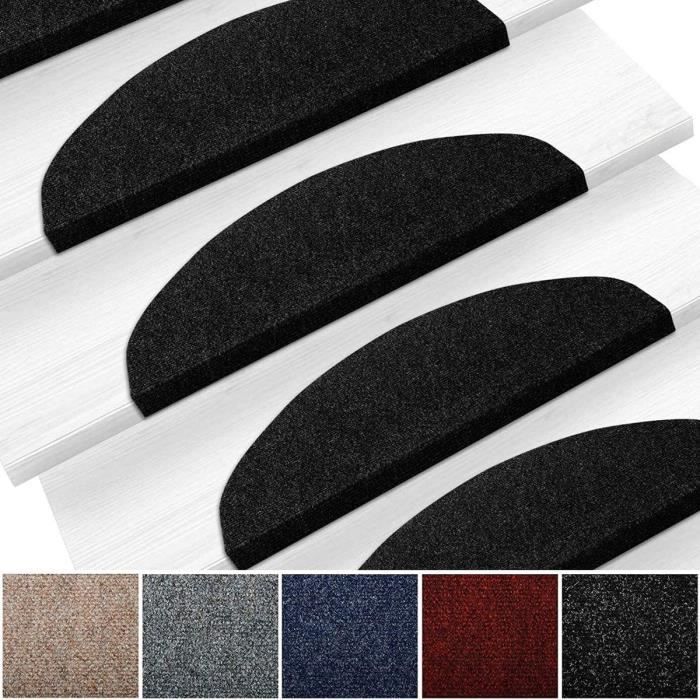 15pcs Tapis d'Escalier Auto-adhésifs Marchette Escalier Tapis de Sol Muet de Sécurité (Noir, 65x21x4 cm)