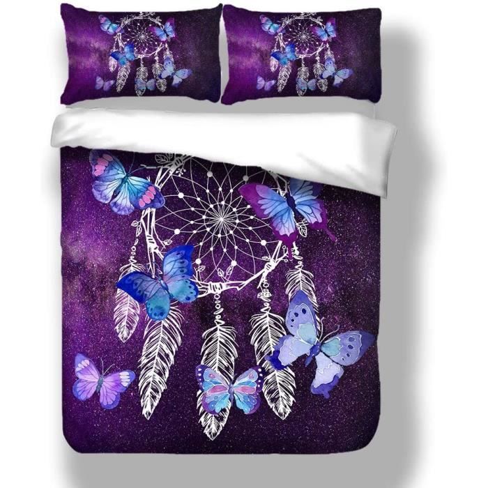Housse De Couette Attrape-rêves 140x200 Cm + Taie 65x65 Cm - Microfibre Polyester, Noir, Motif Rêveur Pour Fille - 10