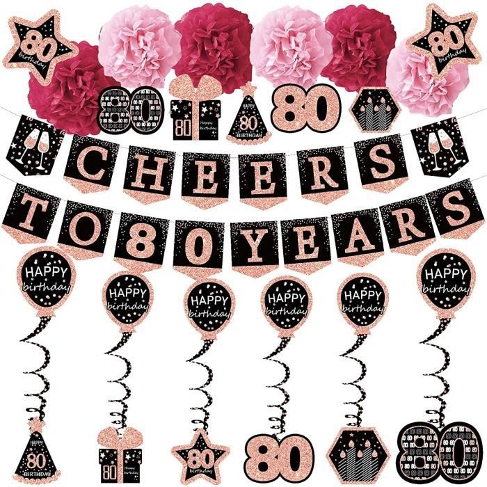 80 Ans Decoration Fete Anniversaire 21 Pack Banniere Rose Gold 6 Pompons 6 Guirlandes En Spirale 7 Autocollants Decoratif5 Cdiscount Maison