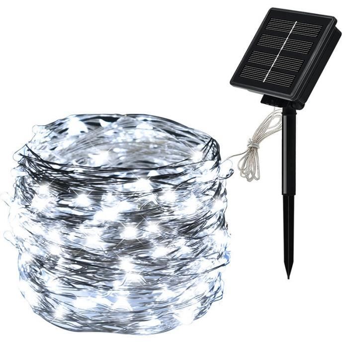 Guirlande Lumineuse Solaire 12m, 100 LED, étanche IP65 - Pour Jardin, Arbre, Fête, Mariage, Bleue - 7
