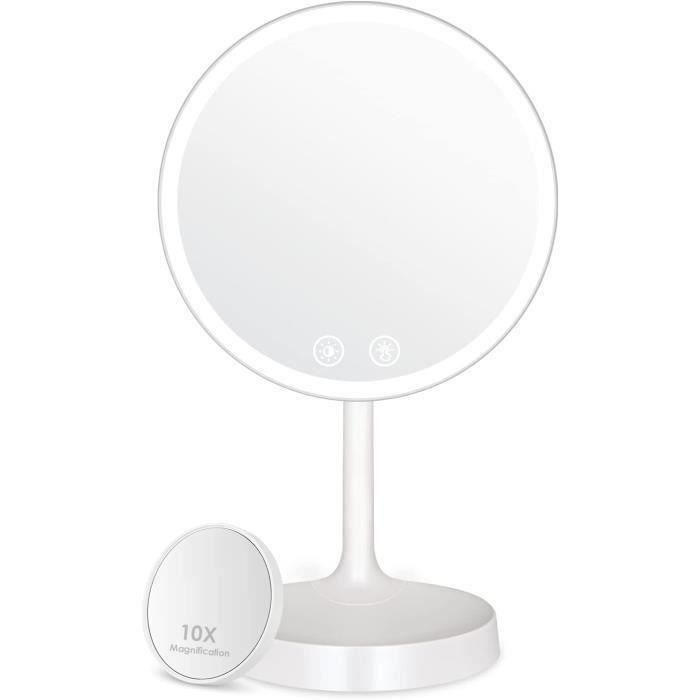 Miroir De Maquillage Lumineux LED Portable - Rechargeable USB - 3 Modes D'éclairage - Pliable Et Tactile
