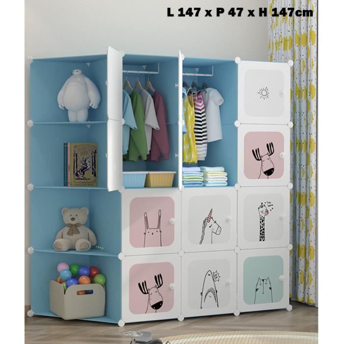 Armoire Penderie Bleu Meuble Rangement Plastique Enfant Avec