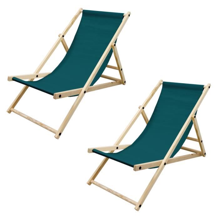 ecd germany lot de 2 chaise longue en bois de pin - vert foncé - pliable - 120 kg - réglable à 3 positions - bain de soleil