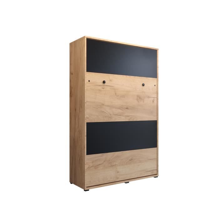 armoire lit escamotable horizontal depp 140 avec coffre - style contemporain - craft or + noir mat (sans matelas)