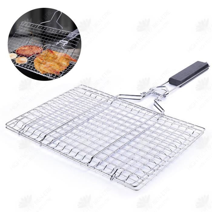 HTBE® Clip de poisson grillé au barbecue en acier inoxydable, filet de poisson grillé portable, attelle de barbecue multifonctionnel