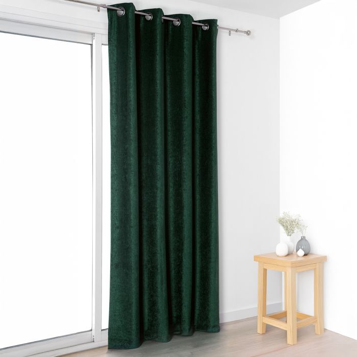 Rideau Aspect Velours Uni Vert Emeraude 140 X 245 Cm