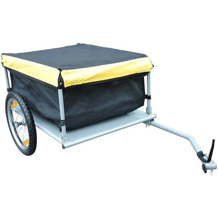 Remorque de transport vélo cargo HOMCOM - barre d'attelage incluse - charge max. 40 Kg - noir jaune 05Y