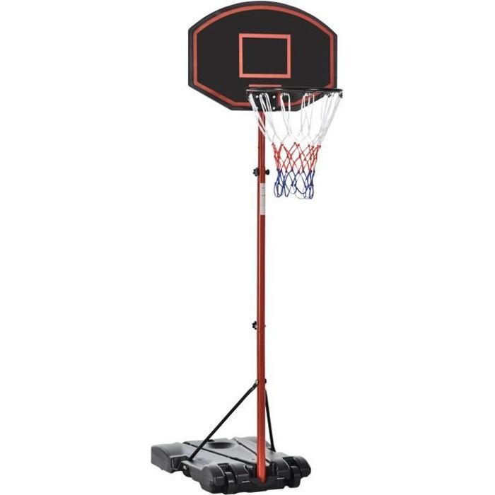 Panier de Basket-Ball sur pied avec poteau panneau, base de lestage sur  roulettes hauteur réglable 1,55 - 2,1 m rouge noir - Cdiscount Sport