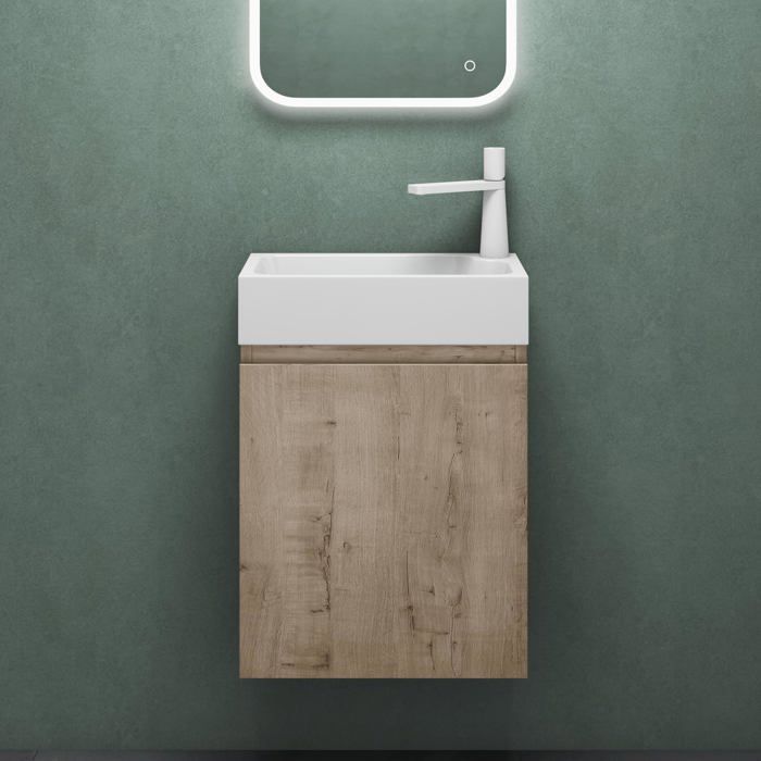 Mai & Mai Ensemble de Meuble de Salle de Bain Meuble sous Lavabo Suspendu Anthracite Mat 46x26x63cm avec Vasque et Miroir LED PS02 - Maison