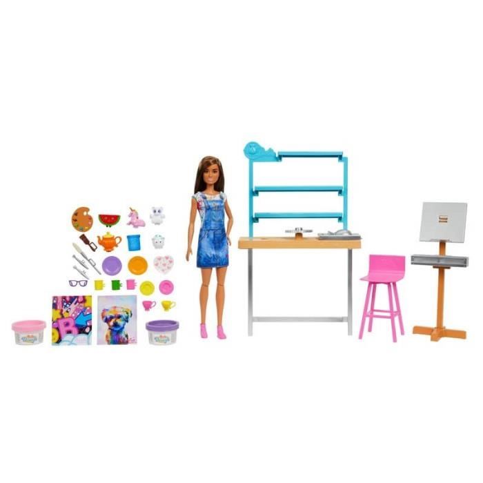 Coffret poupée Barbie atelier artistique - MATTEL - Poupée articulée 29 cm - Plus de 25 accessoires - Atelier de poterie Coffret poupée Barbie atelier artistique - MATTEL - Poupée articulée 29 cm - Plus de 25 accessoires - Atelier de poterie