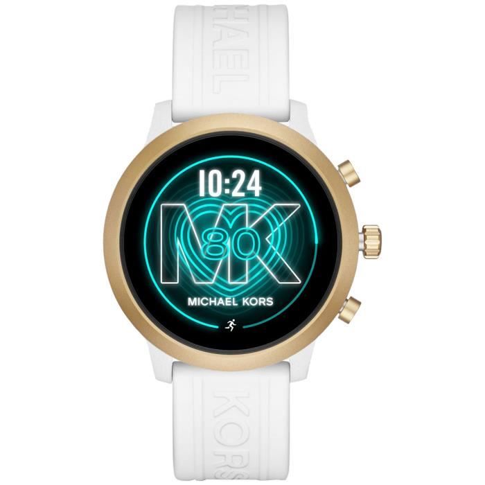 Michael Kors Access MKGO 43 mm Silicone Blanc Montre connectee Etanche 30 m GPS Cardiofrequencemetre Ecran AMOLED Achat vente montre Resine Cdiscount