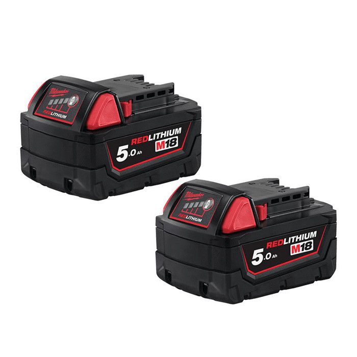 Lot de 2 batteries 18V Li Ion 50 Ah LITHIUM M18 B5 MILWAUKEE 4932451242
