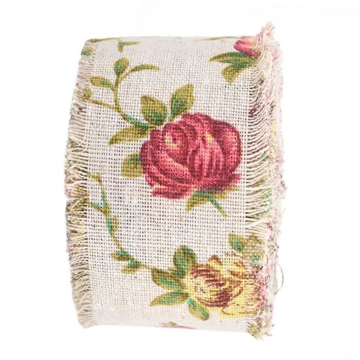 DIY Imprimé Rose Fleur Jute Ruban Jute Hesse Ceinture Sangle De