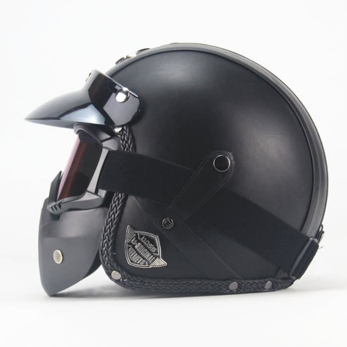 Casque Moto Vintage Demi-jet - Homologué ECE/DOT - Design Tête De Mort - Taille M (57-58 Cm)