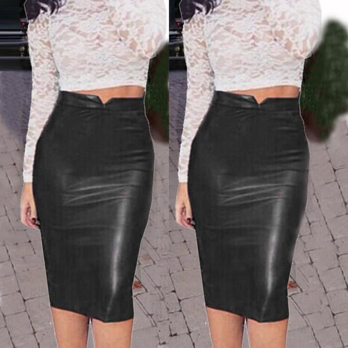 Jupe en cuir taille haute clearance