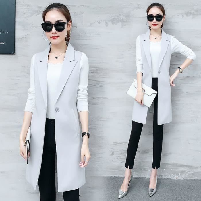 Gilet Classique longue gilet femmes elegant costume gilet printemps automne sans manches veste matelassee bureau dame Type GRIS Blanc Cdiscount Pret a Porter