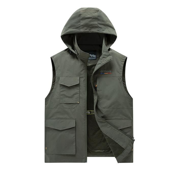 Gilet de Pêche Homme à Capuche Sans Manches Multipoches Respirant
