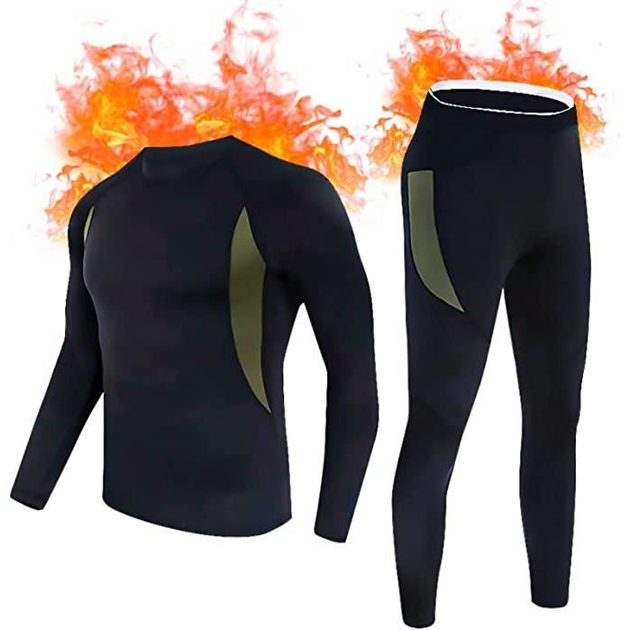 Ensemble de sous vetements thermiques homme Marque Noir Sports d hiver Respirant Manches longues