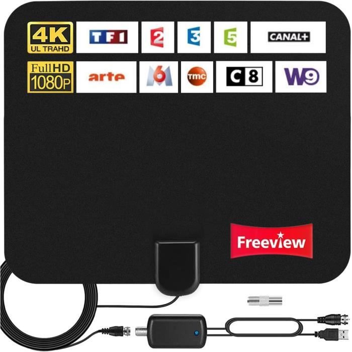 Antenne TV Intérieure 2025 - Portée 600 Km Avec Amplificateur - Pour Chaînes Gratuites En 4K/1080p - Câble Coaxial 10 M - Compatible TNT/DVB-T/DTMB