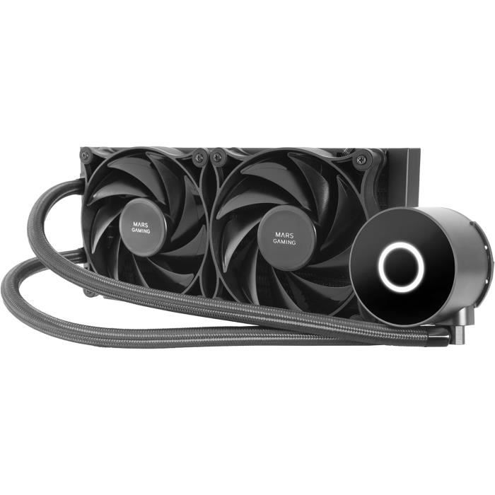 Mars Gaming ML-PRO240, Professionele CPU Vloeistofkoeling, TDP 450W, 2 Ultrastille FDB Fans, Opti-Chamber Pomp met Witte Verlichtingsring, Universele Multisocket, Zwart