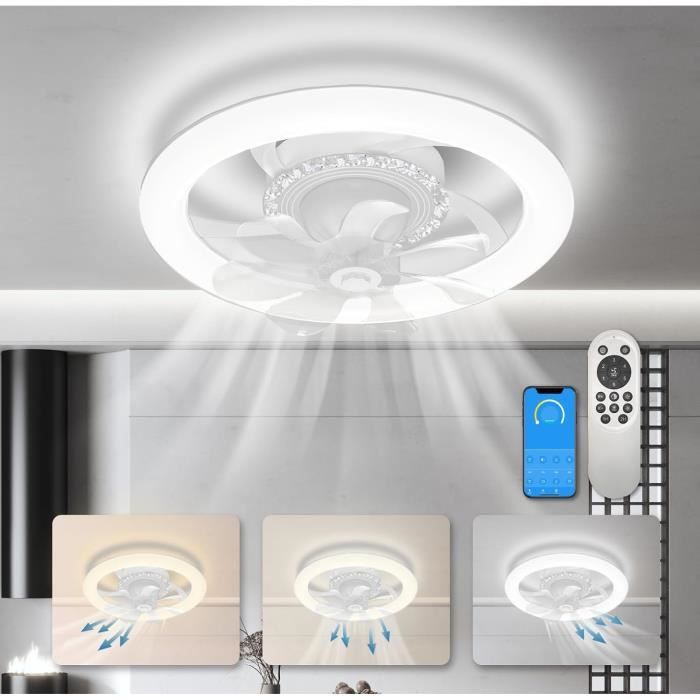 Orthland 71cm Silencieux Ventilateur Plafond avec Lumiere et Douille E27, 50W Dimmable Lampe Ventilateur Plafond avec Telecommande pour Petite Chambre Salon Cuisine, 4 Vitesses, 5 Pales
