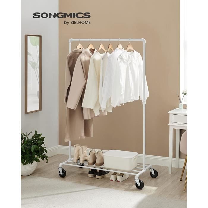 Portant à Vêtements à roulettes - SONGMICS - Style Industriel - Blanc - Charge 90 kg
