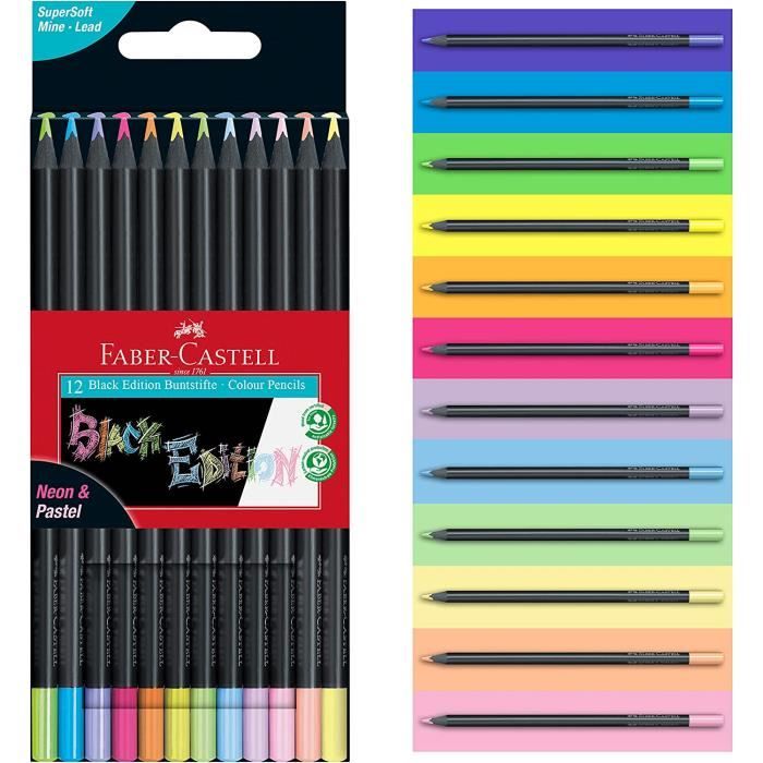 FaberCastell 116410 Crayons de couleur Black Edition, couleurs néon