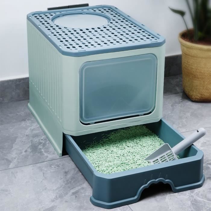 Comparer les prix de Bac à litière - SUPFINE - Conception semi-fermée - Vert - Taille 35*50*38CM