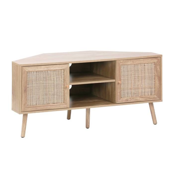 Meuble TV dangle décor bois et cannage 2 portes 115cm BOHÈME