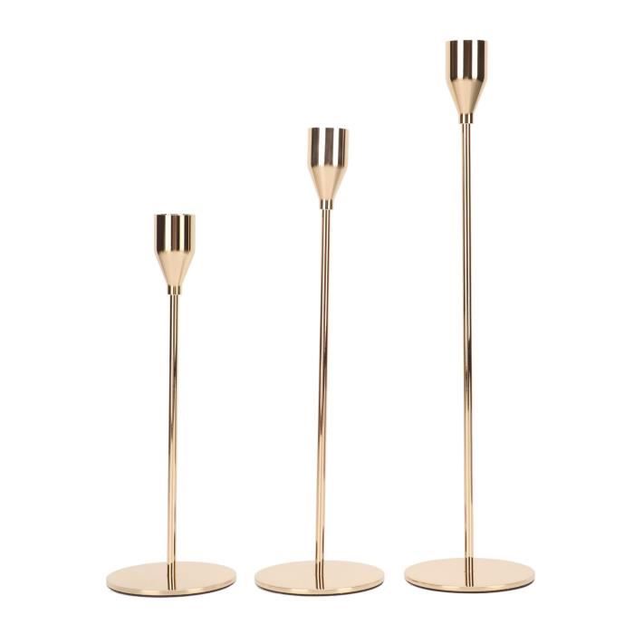 Luxvara 3 Pièces Métal Chandeliers Coniques, Cougeoir Chandelier Bougeoirs, Rétro Chandelier Decoratif, Rétro Porte-Bougie Coniques Bougeoir Pour Les Fêtes Mariages Dîners, 23/20/17 Cm (Doré
