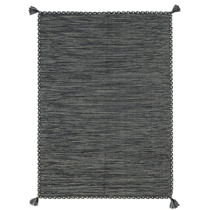 SAHARA -Tapis 100% coton tissé et tressé gris 190x290