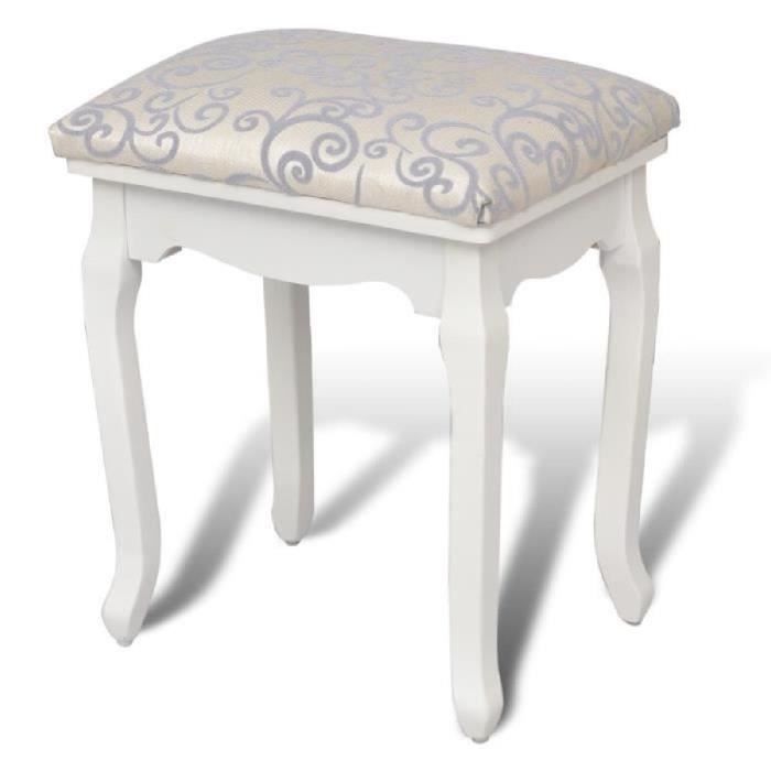Tabouret Pouf En Bois Motif Blanc Chaud Et Gris Clair Pour