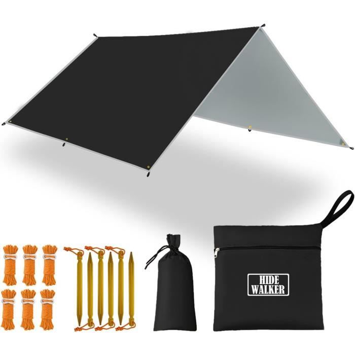 Bâche Imperméable Overmont 3x3m - Anti-UV Avec Piquets Et Cordes Pour Camping, Hamac Et Randonnée
