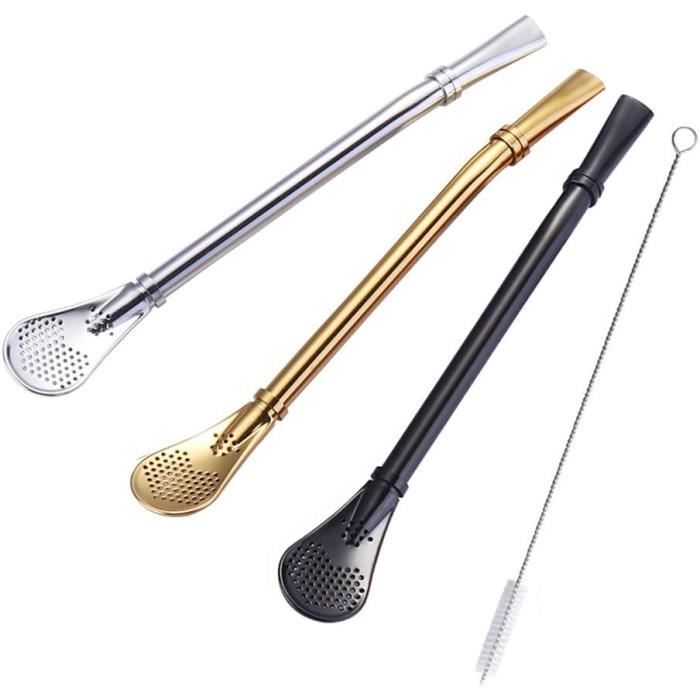 4 Pailles En Acier Inoxydable Pour Yerba Mate - Avec Filtre Et 2 Brosses De Nettoyage - Longueur 18 Cm
