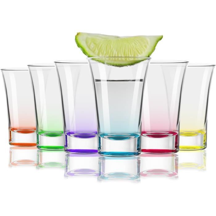 GOSOYO Lot De 6 Verres à Shot Colorés 52ml - Mini Verres à Tequila, Vodka, Whisky Avec Base Lourde Et Fonds Vifs