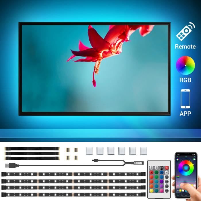 TV Ruban LED RGB avec Télécommande APP, Ustellar 2M Bande LED lumineuse,  Alimenté par USB pour HDTV-PC Monitor 40-60 - Cdiscount Maison