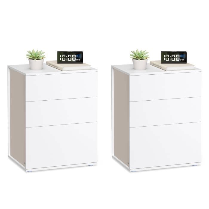 Table de Chevet Lot de 2 Assemblage Ultra-rapide sans Outils Toolless Moderne 35 x 45 x 587 cm Blanc Mat et Beige Cappuccino