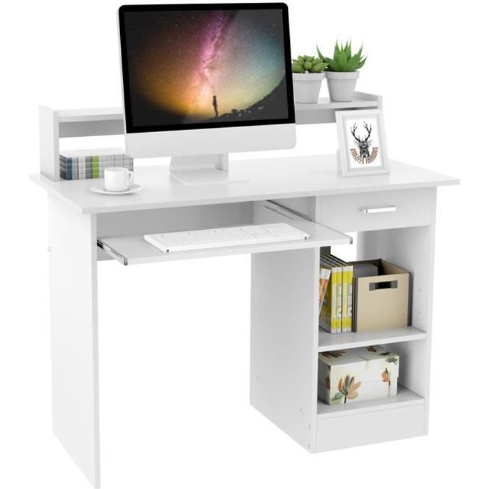 Table de Bureau Informatique - YAHEETECH - Blanc - Droit - Mat - Contemporain - Design