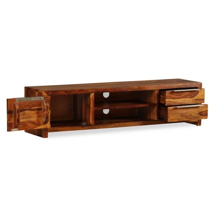 Meuble TV En Bois Massif Sesham – 120x30x30 Cm, Brun, Pour Salon