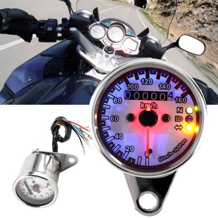 Compteur Moto Universel 12V - Odomètre Et Compte-Tours - Style Vintage - Rétroéclairage LED - Indicateur Vitesse 0-160 Km/h - 2