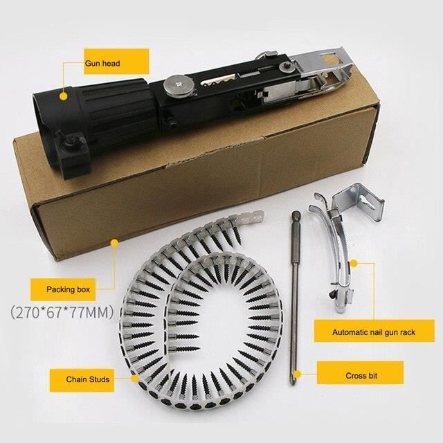 Pistolet à Clous Automatique Pour Perceuse - Adaptateur Chaîne Vis Pour Placo, Bois, Cloisons Sèches