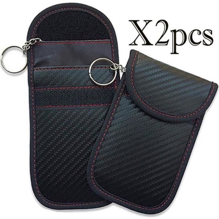 Lot De 2 Pochettes Anti-piratage Pour Clés De Voiture - Protection RFID - Bloqueur Faraday - Étui Carbone 14x9 Cm