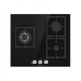 Hisense GG633B Plaque Gaz 3 Feux 60 Cm – Verre Noir, Grille Fonte, Allumage Auto, GasStop Sécurité