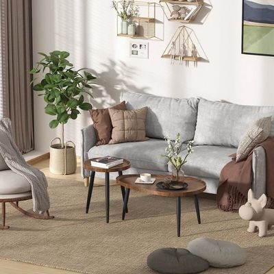 Lot De 2 Tables Basses Gigognes Scandinaves - Blanc Laqué - Pieds Bois