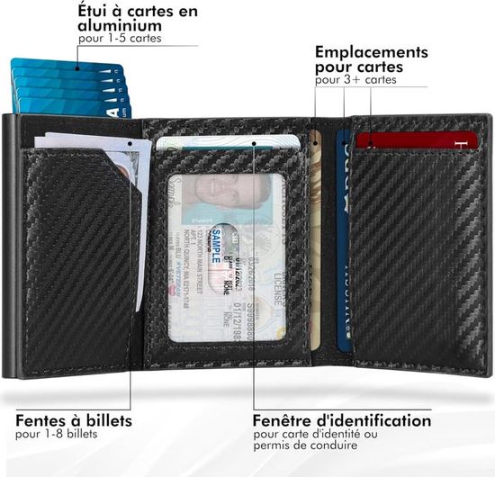 Portefeuille Homme TEEHON Avec Fermeture Magnétique - Protection RFID, Porte-Cartes Pop-up Et Porte-Monnaie, Cadeau En Coffret (Noir)