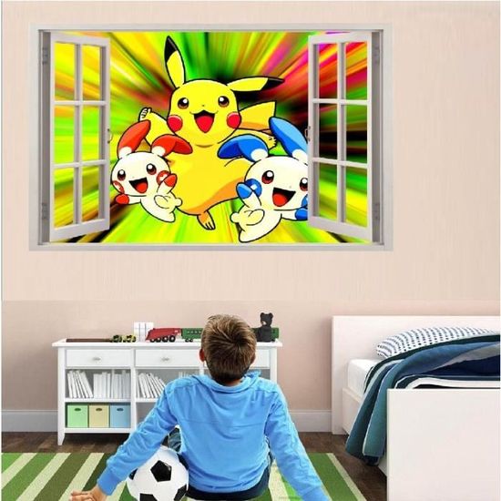 Pikachu Pokemon Autocollant Sticker Mural 3D Chambre - Cdiscount Maison