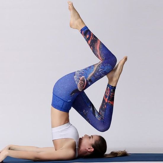 Legging de Sport Fitness Yoga Femme Imprim Paon et Papillon