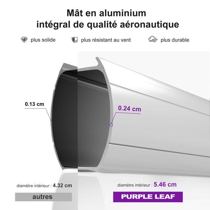Parasol Déporté Carré 3,3x3,3m Kaki - Toit Double Rotatif 360° - Aluminium Grain Bois - PURPLE LEAF
