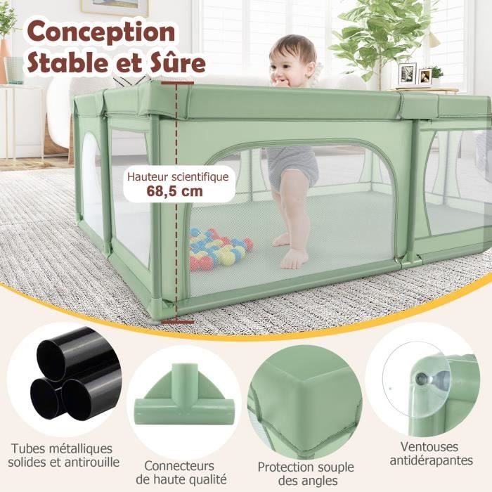 Parc De Jeux Pour Bébé 120x120x68 Cm - Avec Porte à Glissière, 50 Balles Et Poignées - Tissu Oxford Lavable - 11